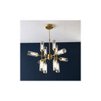 92214 12 Light Pendant Satin Brass Plate With Clear & Frosted Glass