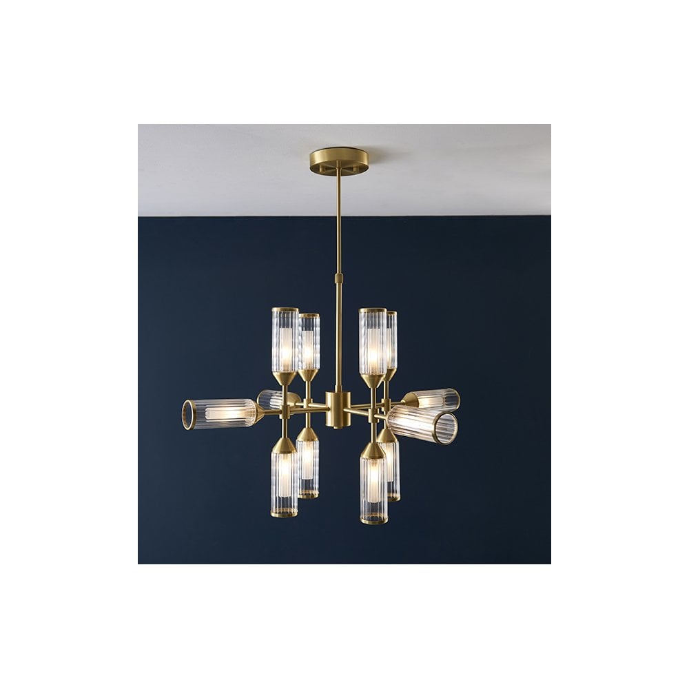 92214 12 Light Pendant Satin Brass Plate With Clear & Frosted Glass
