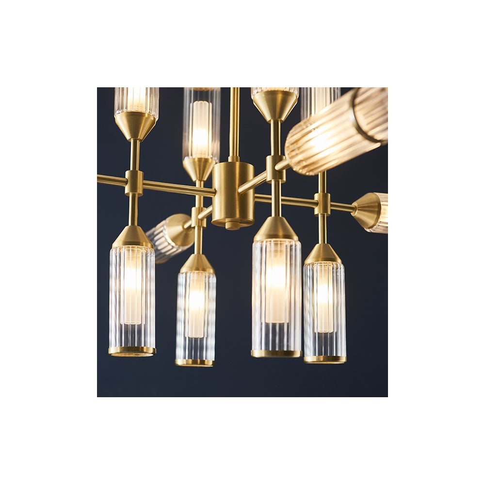 92214 12 Light Pendant Satin Brass Plate With Clear & Frosted Glass