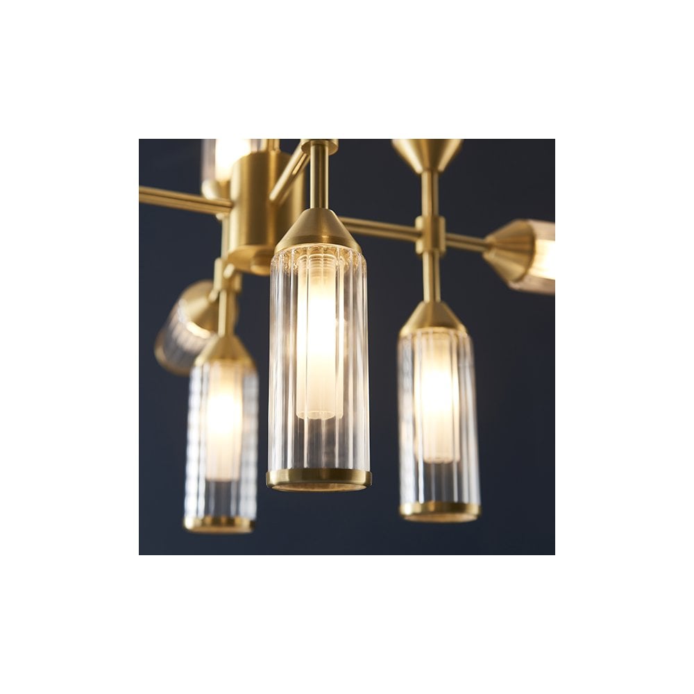 92214 12 Light Pendant Satin Brass Plate With Clear & Frosted Glass