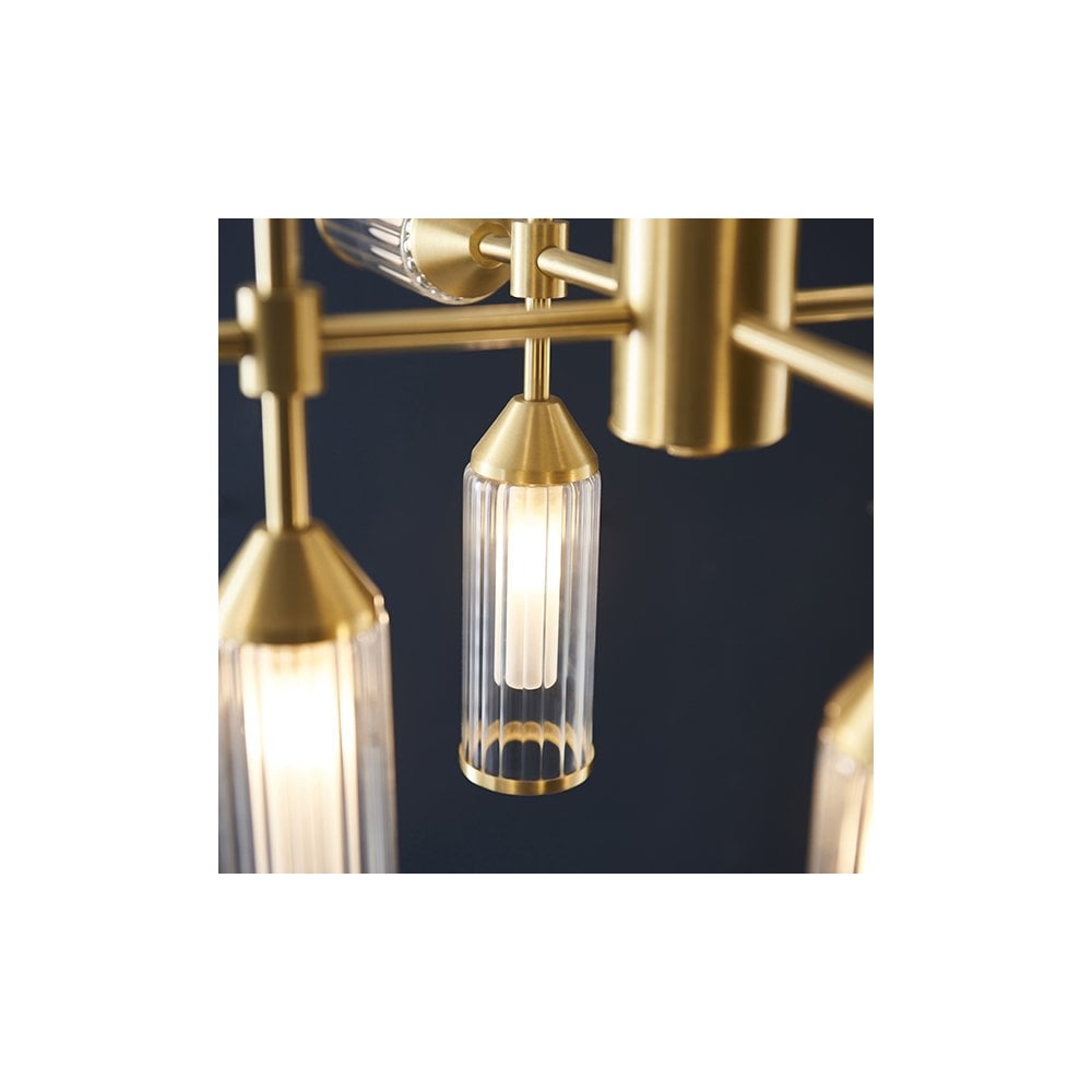 92214 12 Light Pendant Satin Brass Plate With Clear & Frosted Glass