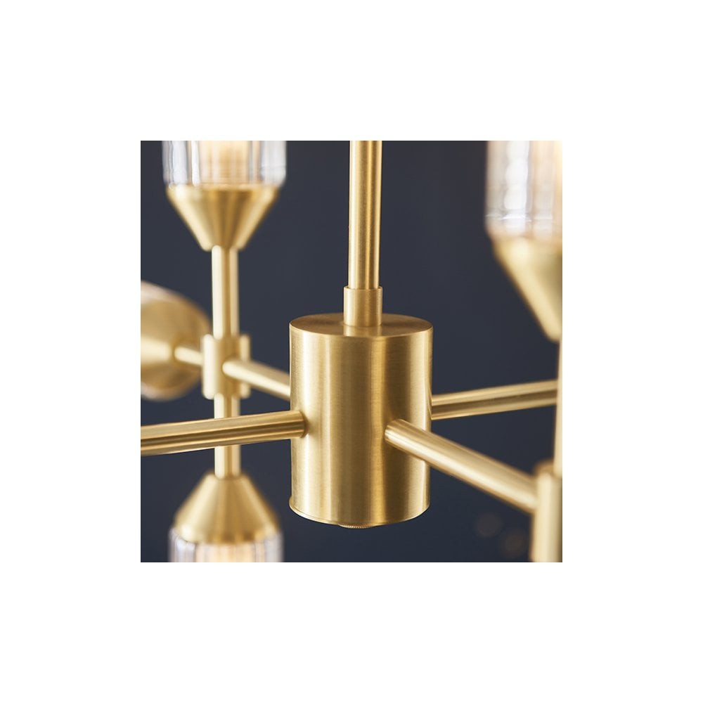 92214 12 Light Pendant Satin Brass Plate With Clear & Frosted Glass