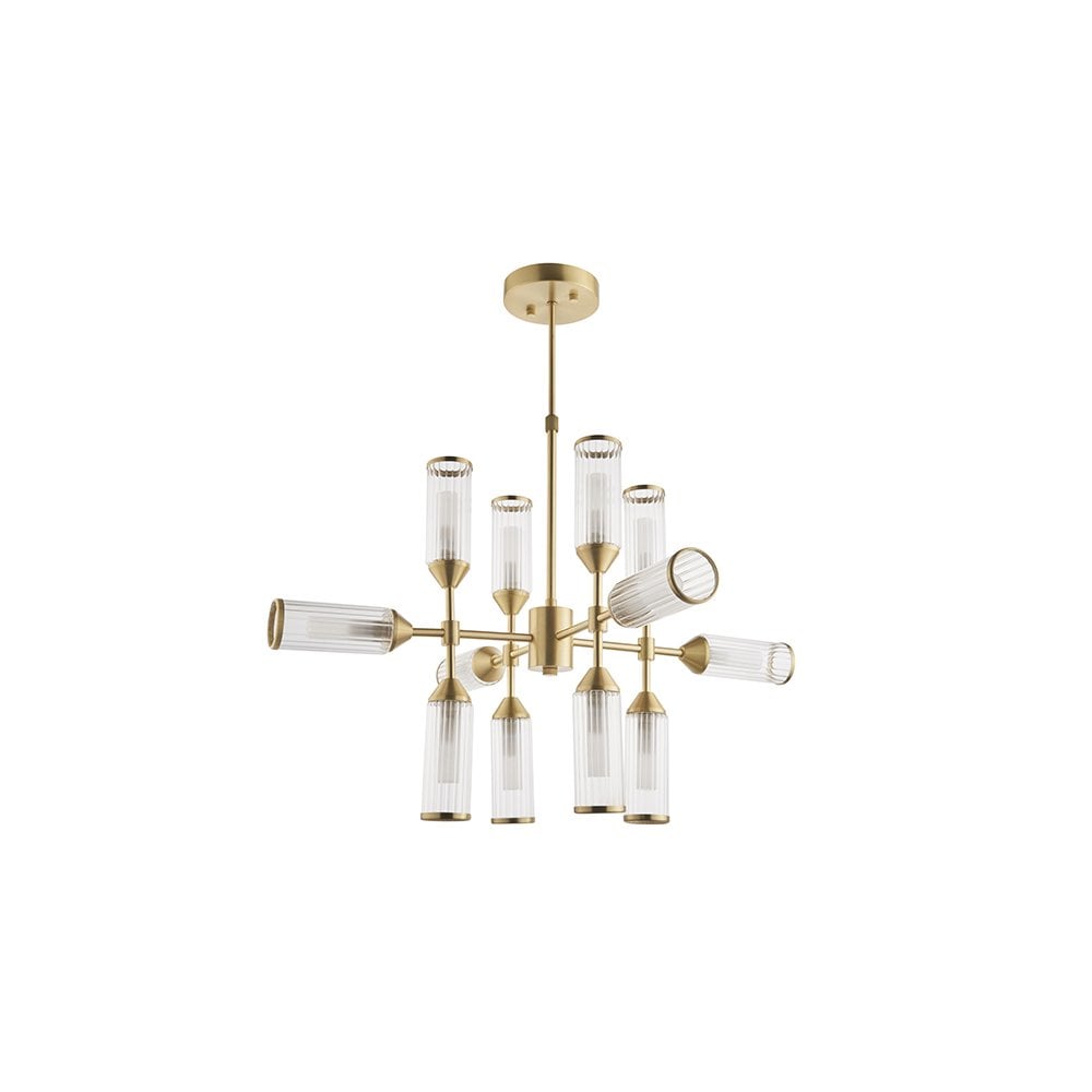 92214 12 Light Pendant Satin Brass Plate With Clear & Frosted Glass