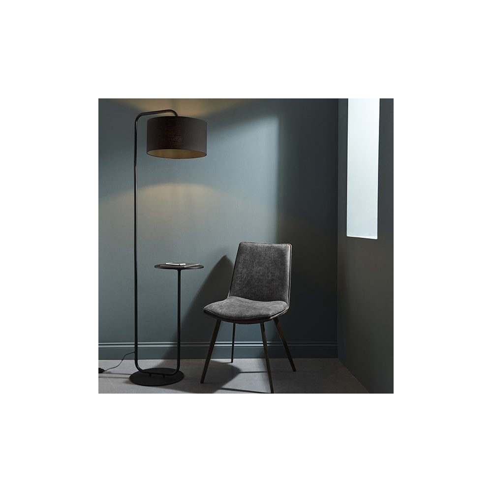 92301 1 Light Floor Lamp Satin Black Paint & Black Fabric