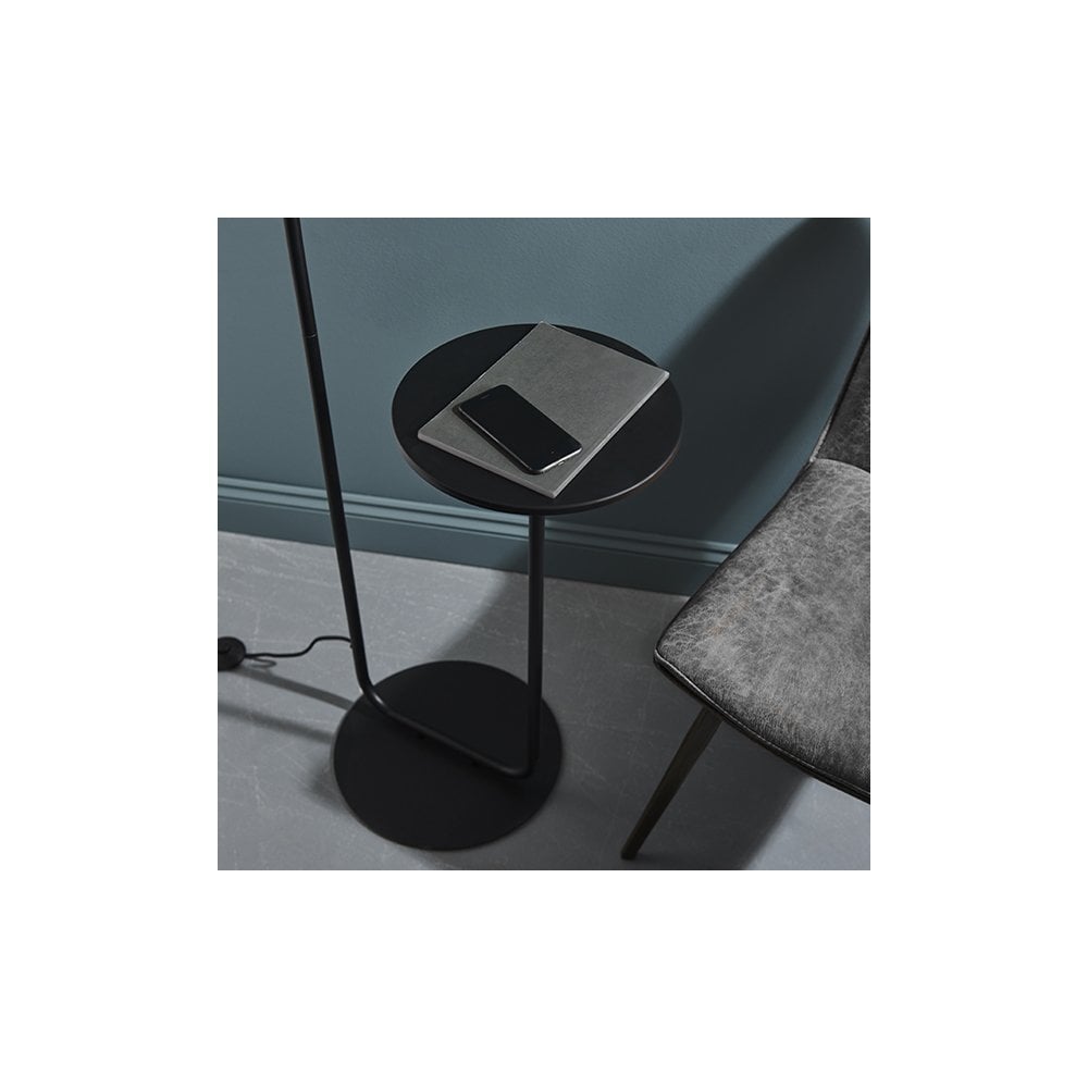 92301 1 Light Floor Lamp Satin Black Paint & Black Fabric