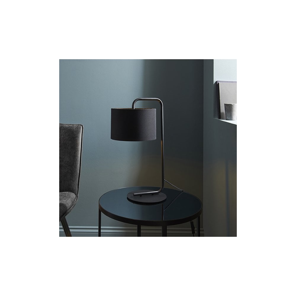92345 1 Light Table Lamp Satin Black Paint & Black Fabric