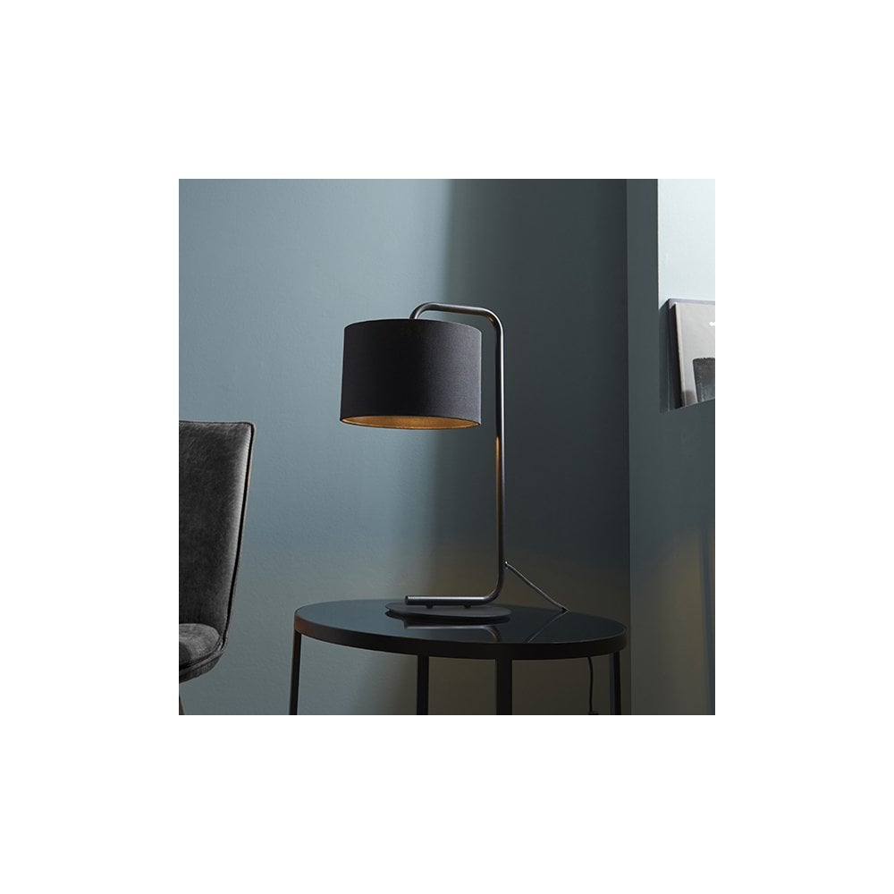 92345 1 Light Table Lamp Satin Black Paint & Black Fabric