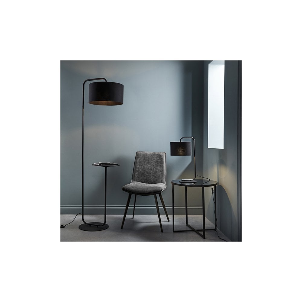 92345 1 Light Table Lamp Satin Black Paint & Black Fabric