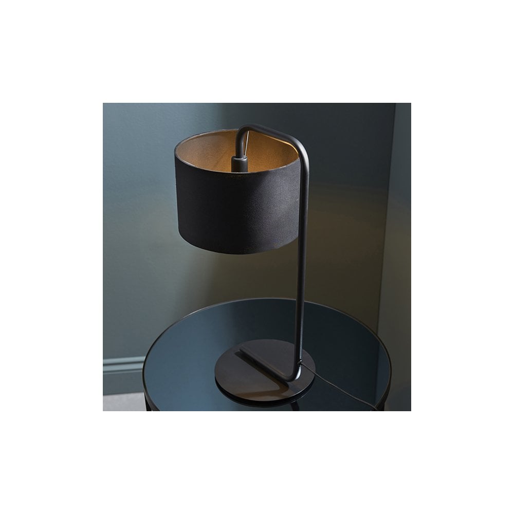 92345 1 Light Table Lamp Satin Black Paint & Black Fabric