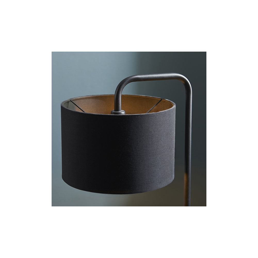92345 1 Light Table Lamp Satin Black Paint & Black Fabric