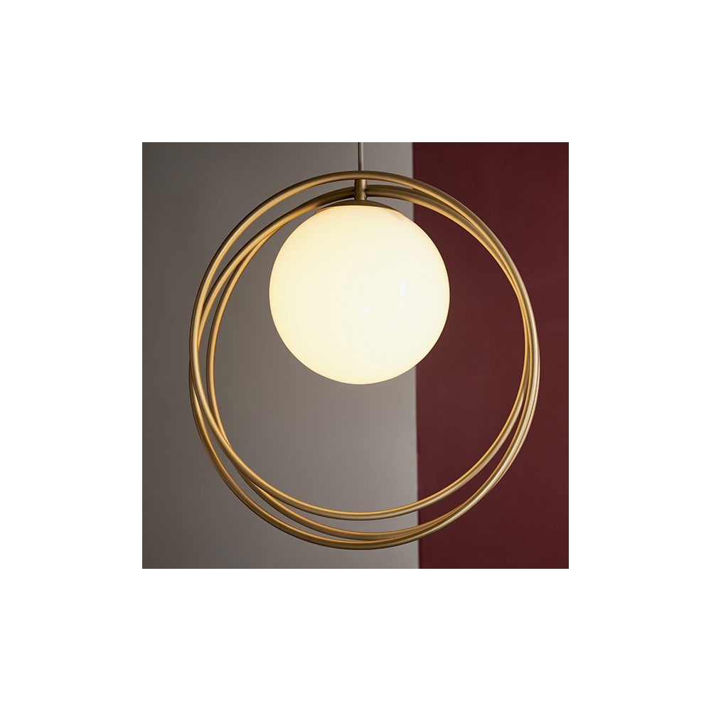 92488 1 Light Pendant Brushed Gold Paint & Gloss Opal Glass