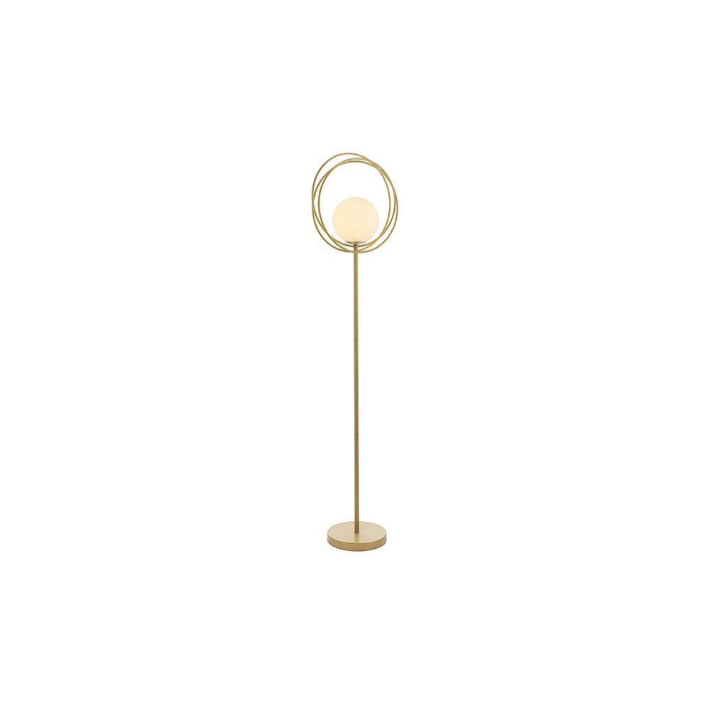 1 Light Floor  Lamp Brushed Gold Paint & Gloss Opal Glass