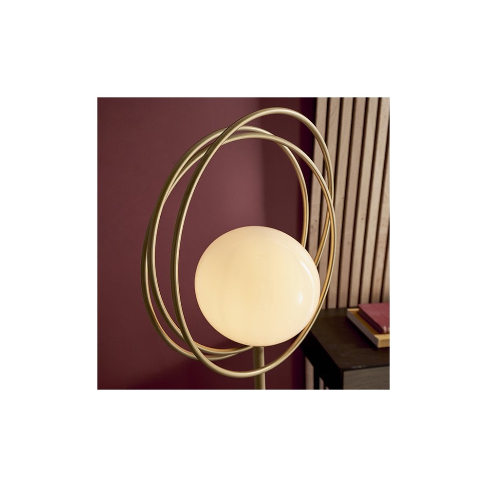 1 Light Floor  Lamp Brushed Gold Paint & Gloss Opal Glass