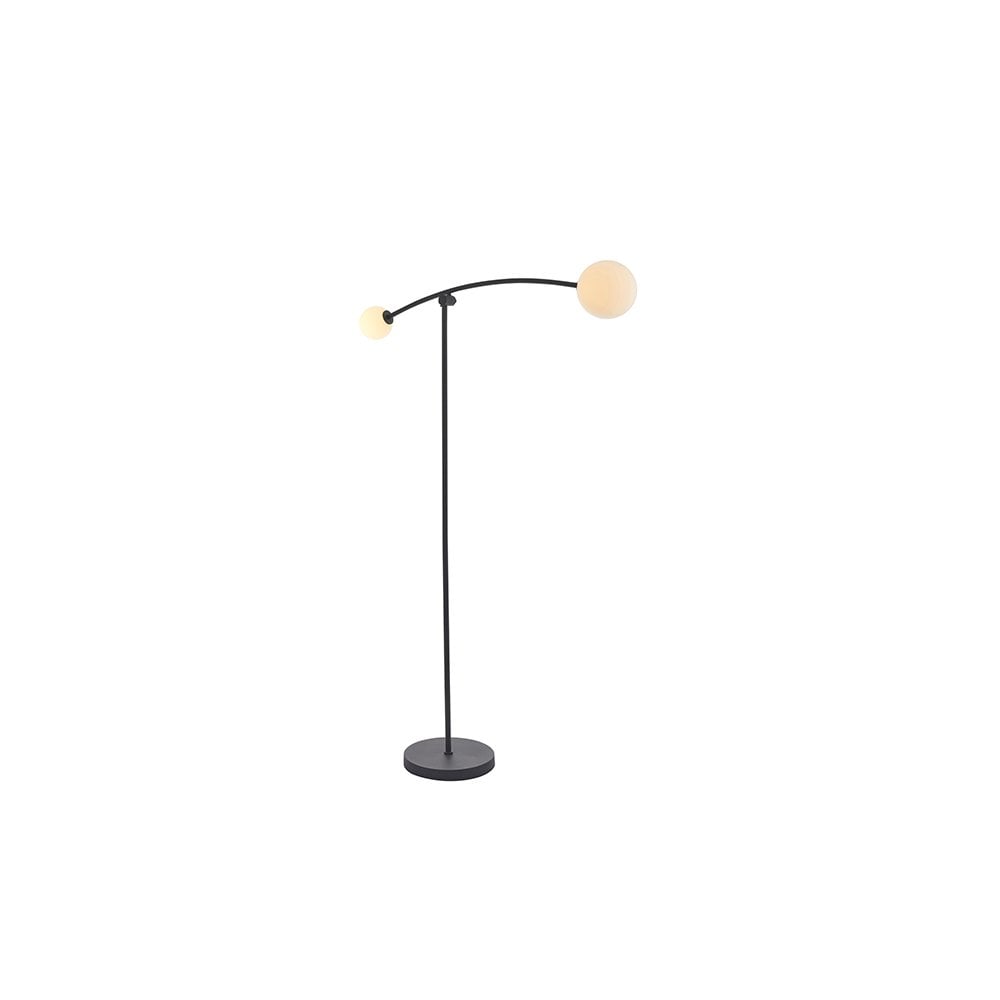 92604 2 Light Floor Lamp Textured Matt Black & Gloss Opal Glass