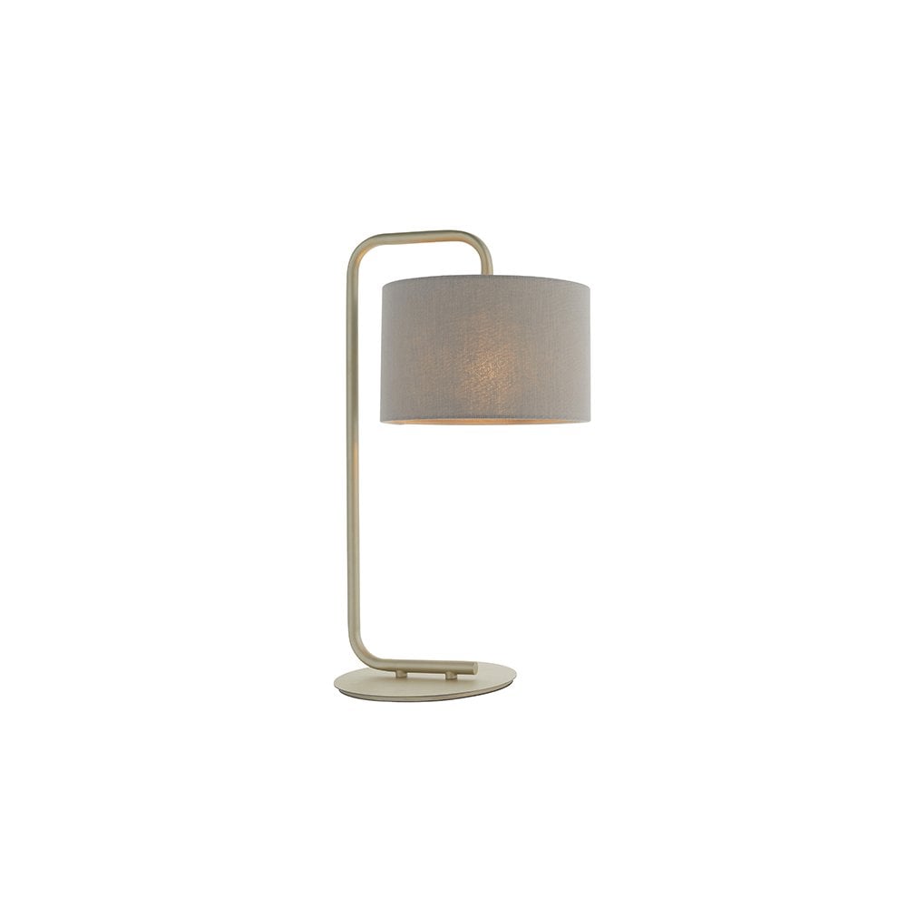 92621 1 Light Table Lamp Satin Champagne Paint & Slate Grey Fabric