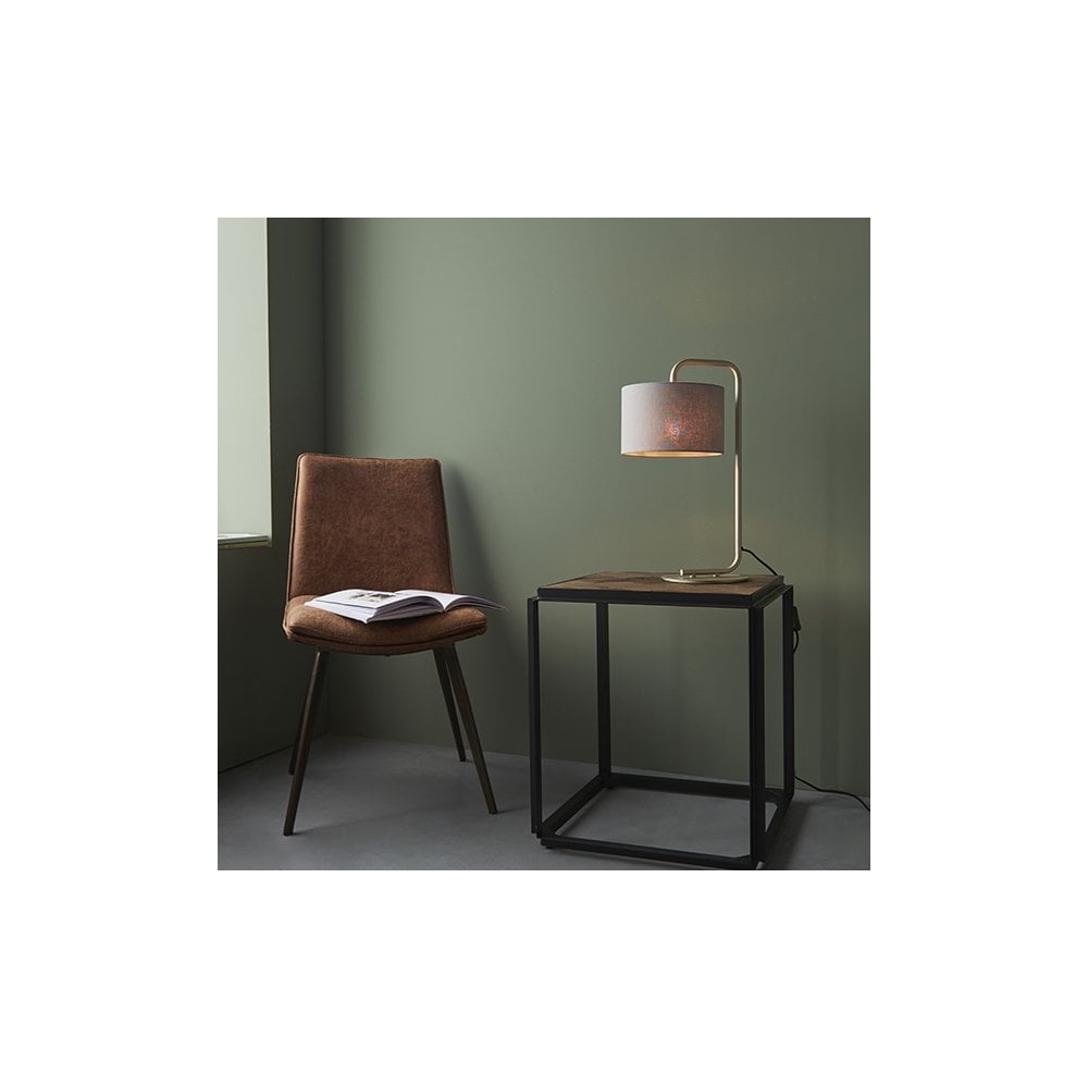 92621 1 Light Table Lamp Satin Champagne Paint & Slate Grey Fabric