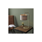 92621 1 Light Table Lamp Satin Champagne Paint & Slate Grey Fabric
