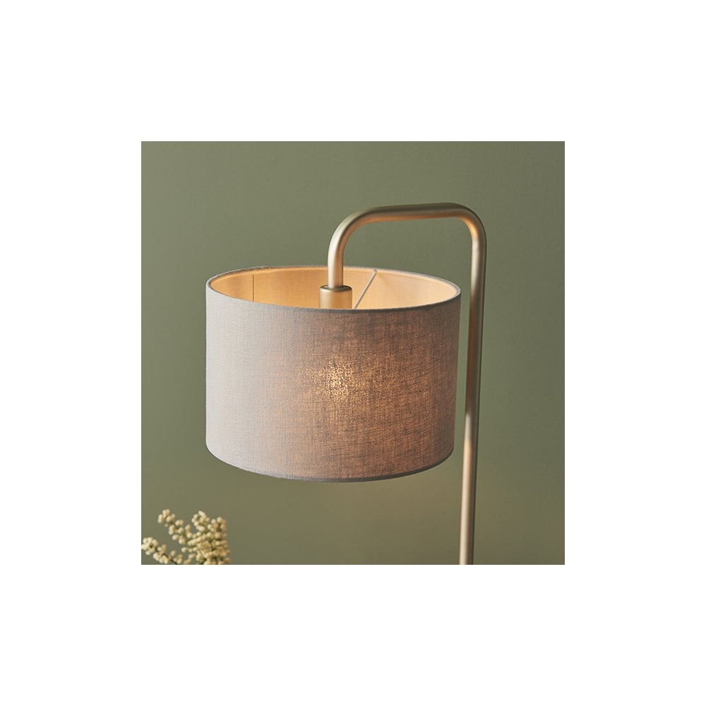 92621 1 Light Table Lamp Satin Champagne Paint & Slate Grey Fabric