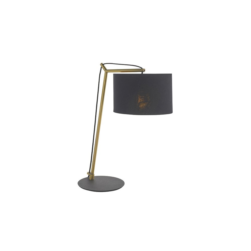 92625 1 Light Table Lamp Matt Brass Plate & Black Cotton Fabric