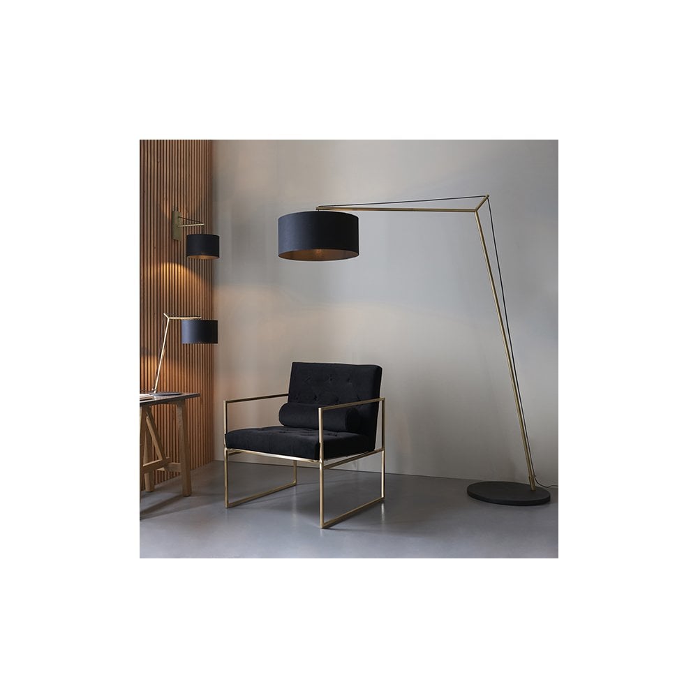 92625 1 Light Table Lamp Matt Brass Plate & Black Cotton Fabric