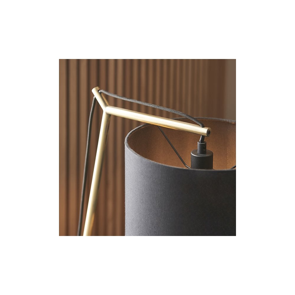 92625 1 Light Table Lamp Matt Brass Plate & Black Cotton Fabric