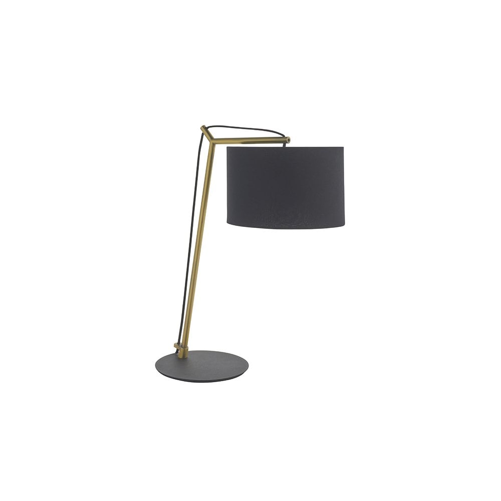 92625 1 Light Table Lamp Matt Brass Plate & Black Cotton Fabric