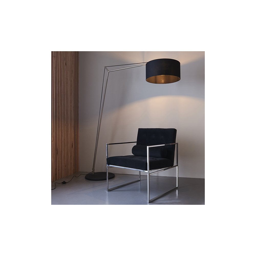 92627 1 Light Floor Lamp Matt Nickel Plate & Black Cotton Fabric