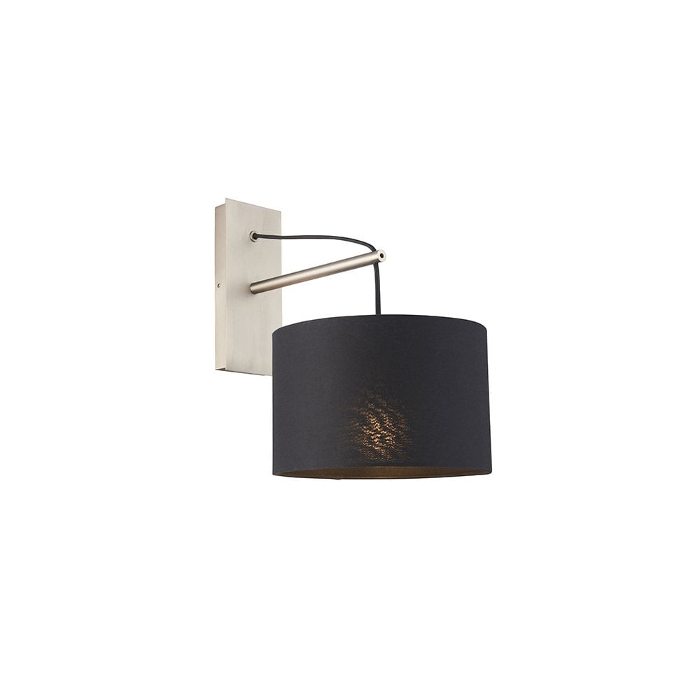 92628 1 Light Wall Light Matt Nickel Plate & Black Cotton Fabric