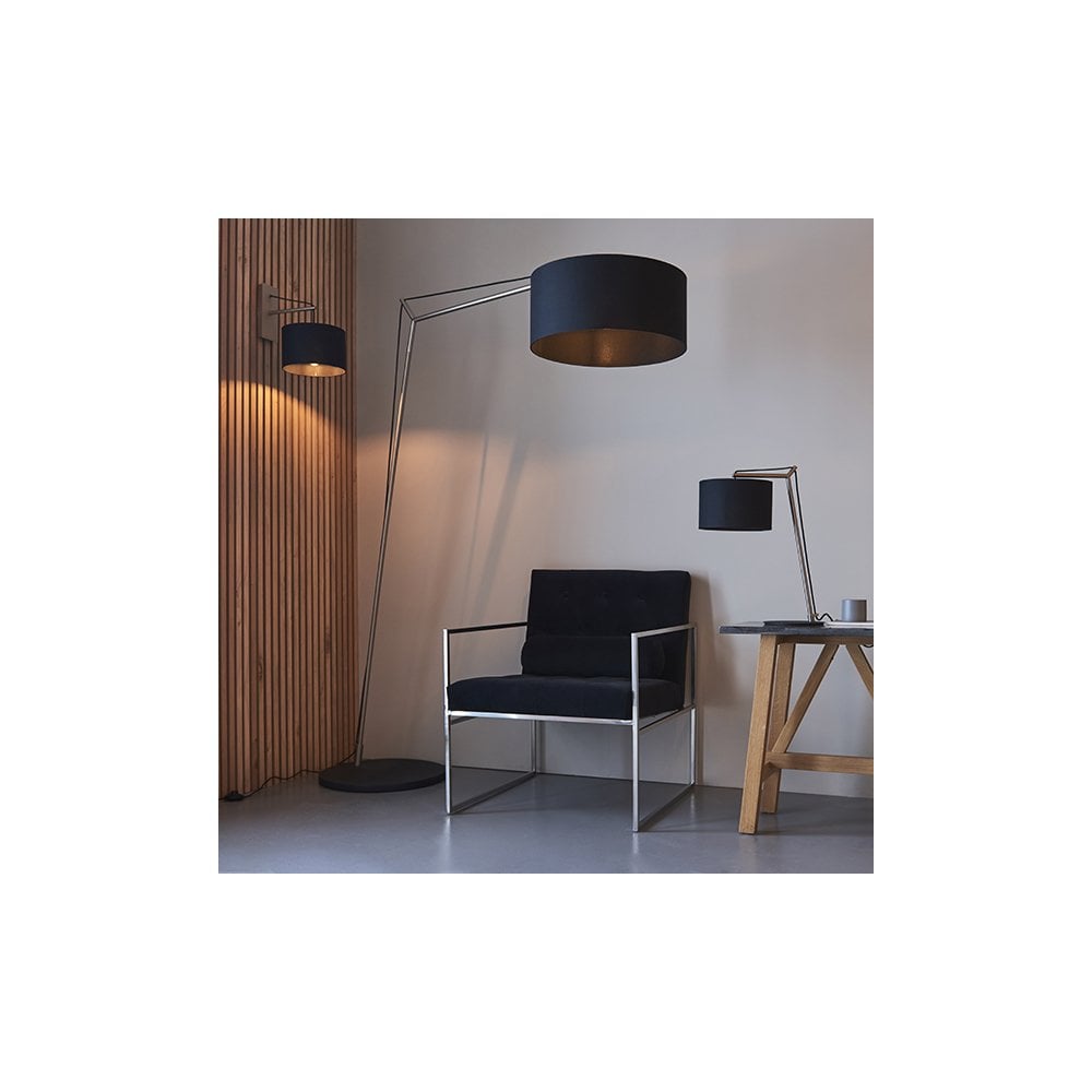 92628 1 Light Wall Light Matt Nickel Plate & Black Cotton Fabric