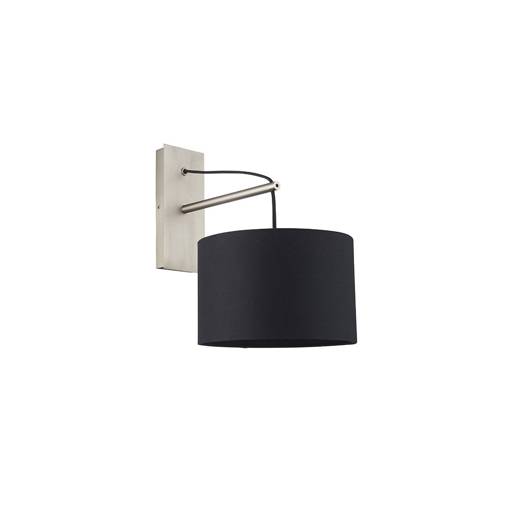 92628 1 Light Wall Light Matt Nickel Plate & Black Cotton Fabric