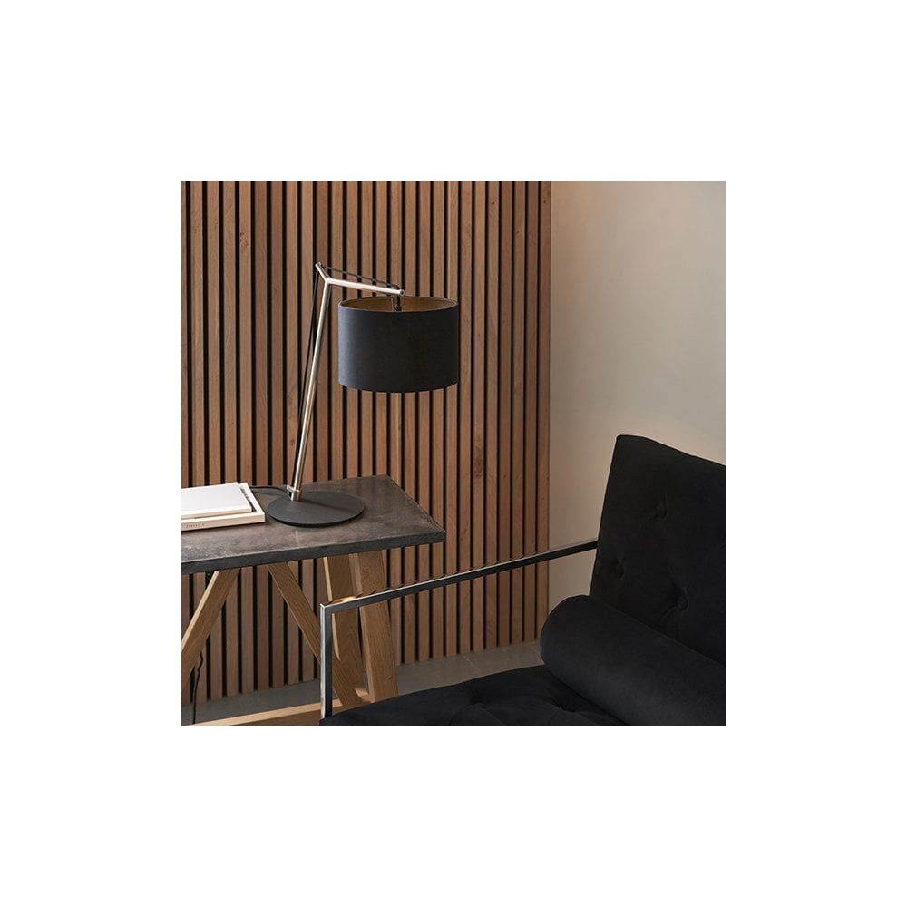 92629 1 Light Table Lamp Matt Nickel Plate & Black Cotton Fabric