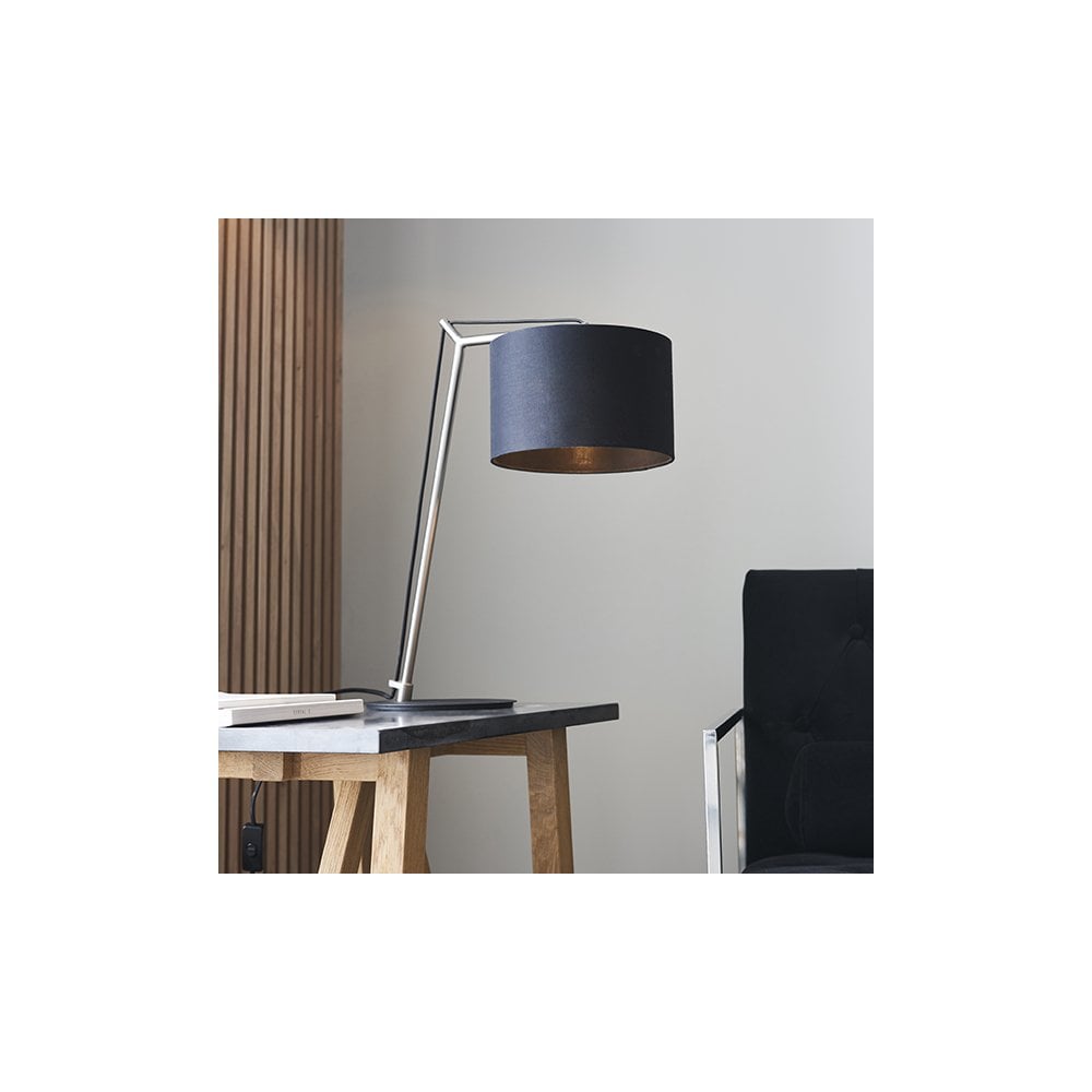 92629 1 Light Table Lamp Matt Nickel Plate & Black Cotton Fabric