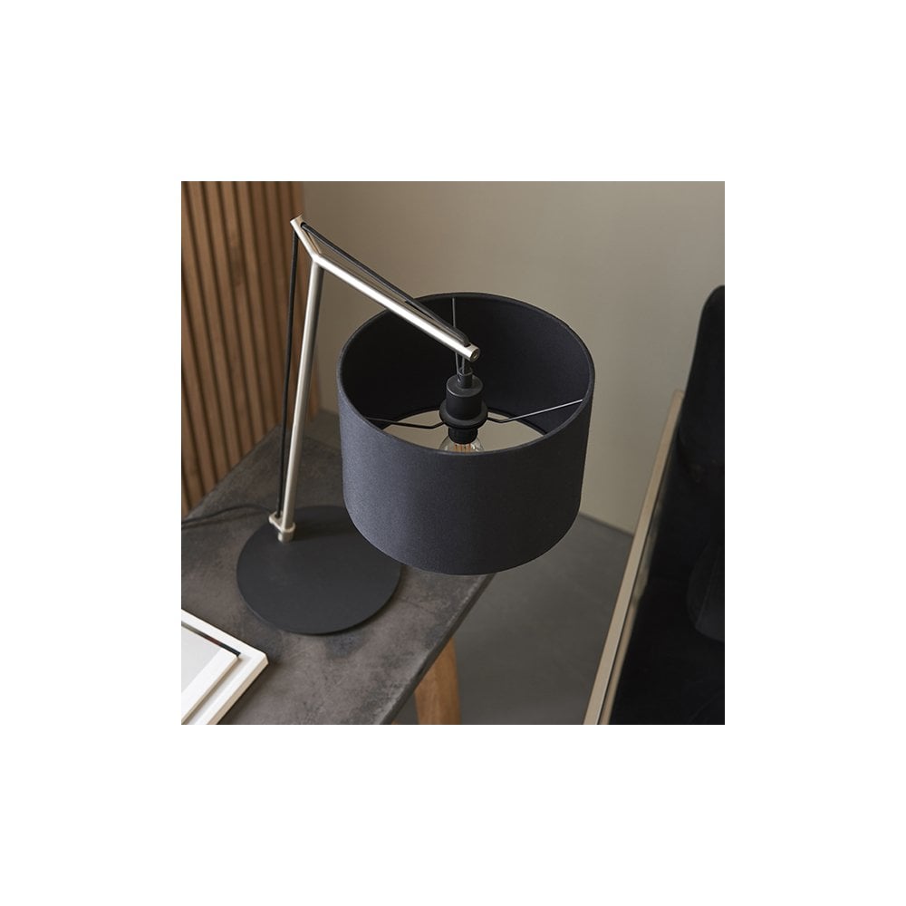92629 1 Light Table Lamp Matt Nickel Plate & Black Cotton Fabric