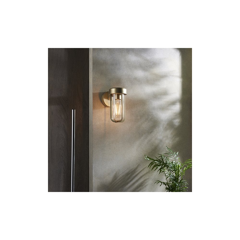 92855 Outdoor 1 Light Wall Light Brushed Gold Finish & Clear Glass