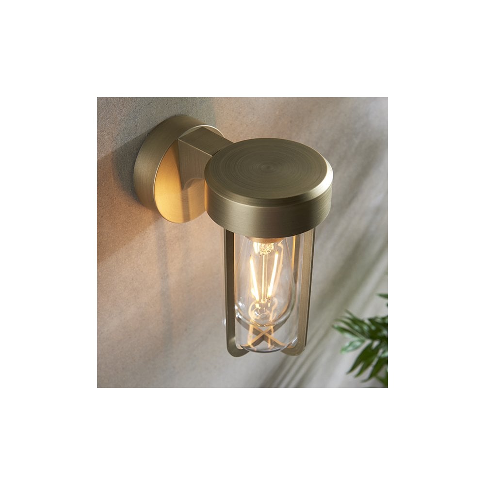 92855 Outdoor 1 Light Wall Light Brushed Gold Finish & Clear Glass