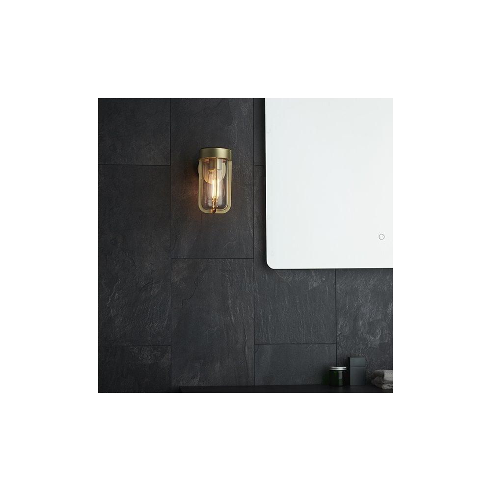 92855 Outdoor 1 Light Wall Light Brushed Gold Finish & Clear Glass