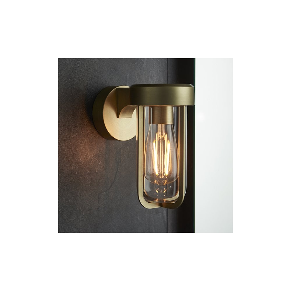 92855 Outdoor 1 Light Wall Light Brushed Gold Finish & Clear Glass
