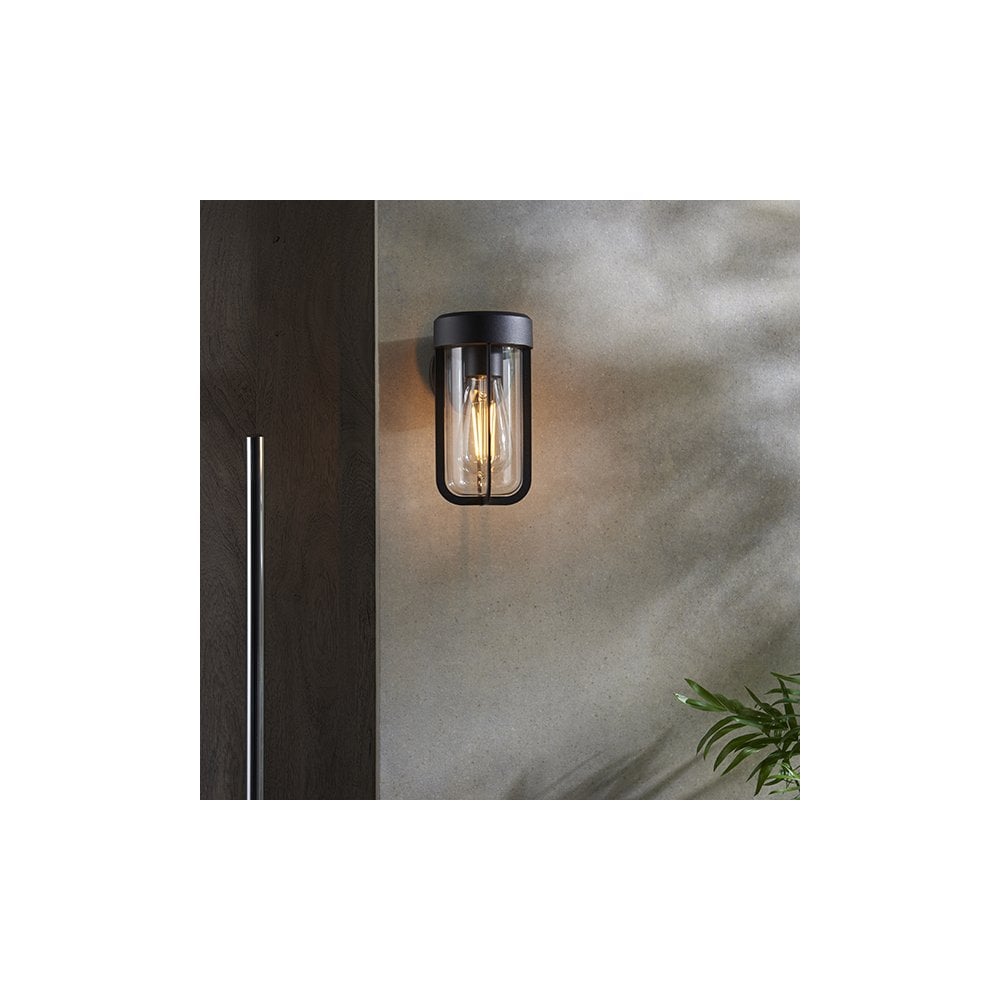 92859 Outdoor 1 Light Wall Light Matt Black Finish & Clear Glass