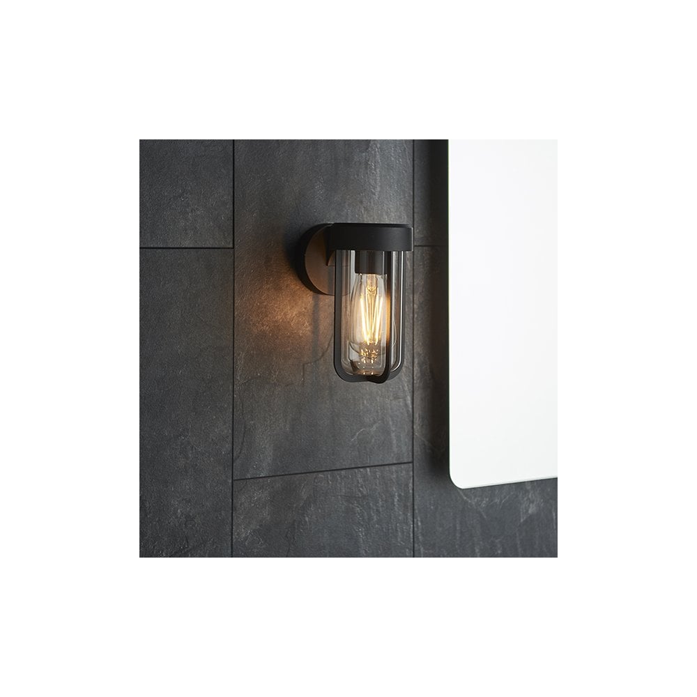 92859 Outdoor 1 Light Wall Light Matt Black Finish & Clear Glass
