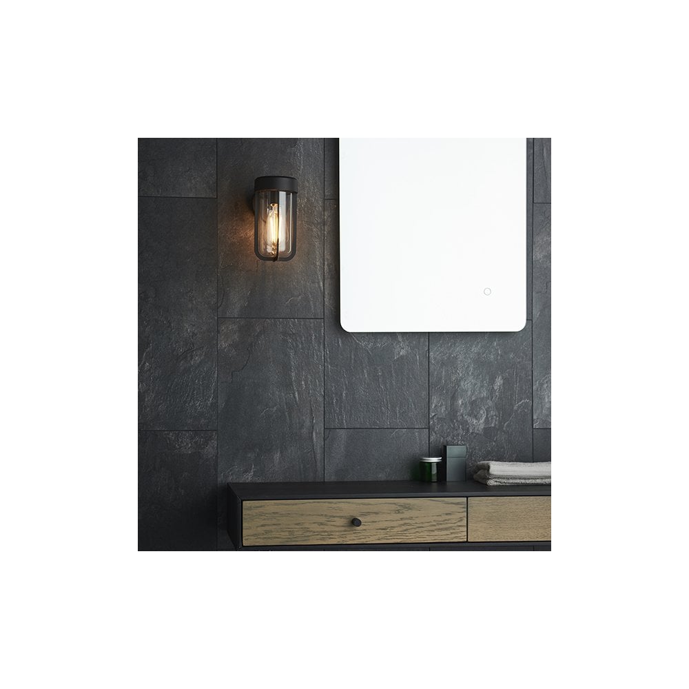 92859 Outdoor 1 Light Wall Light Matt Black Finish & Clear Glass