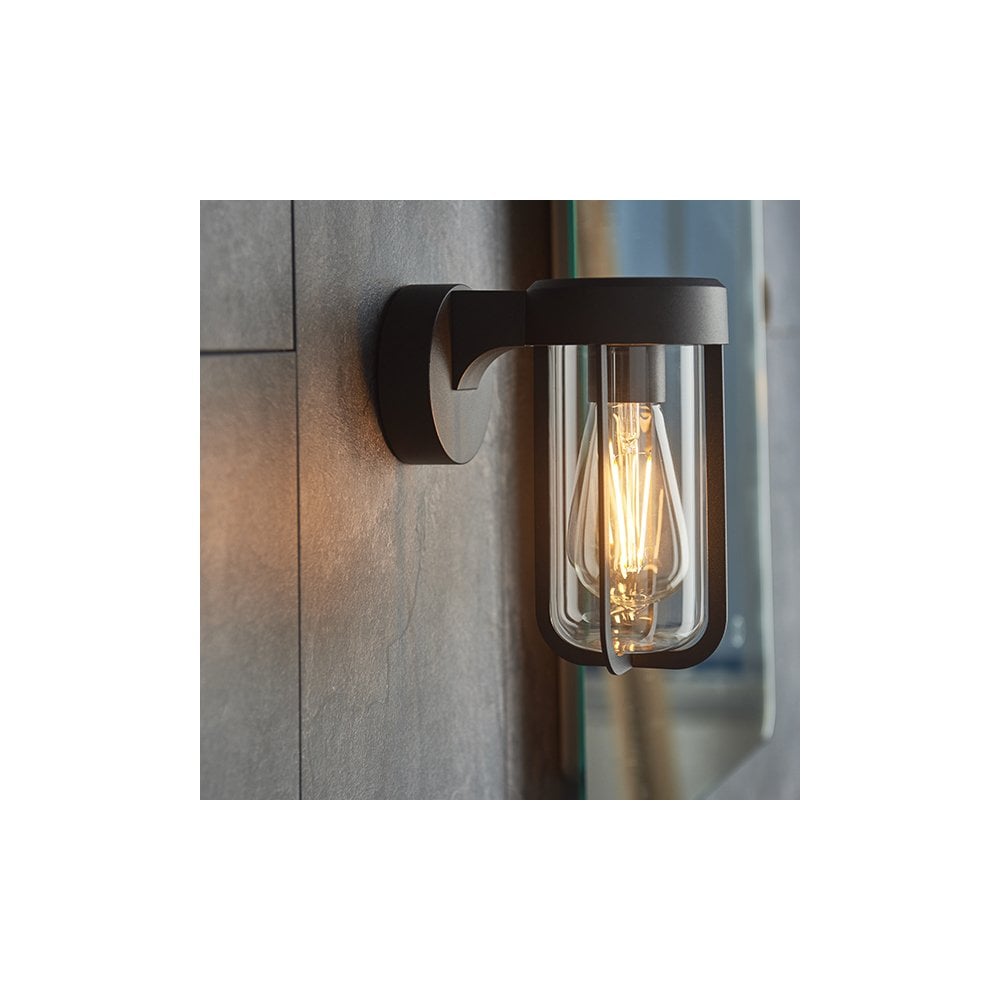 92859 Outdoor 1 Light Wall Light Matt Black Finish & Clear Glass