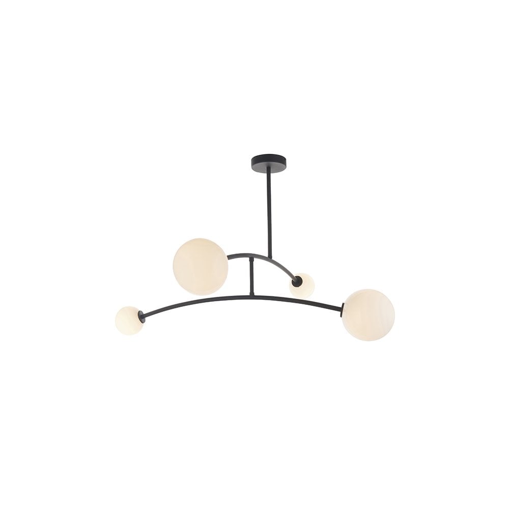 92940 4 Light Semi Flush Ceiling Light Textured Matt Black & Gloss Opal Glass