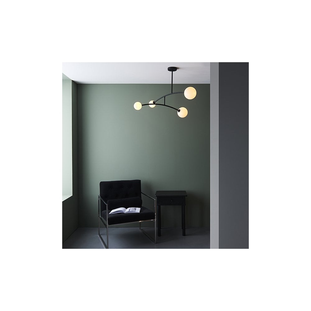 92940 4 Light Semi Flush Ceiling Light Textured Matt Black & Gloss Opal Glass
