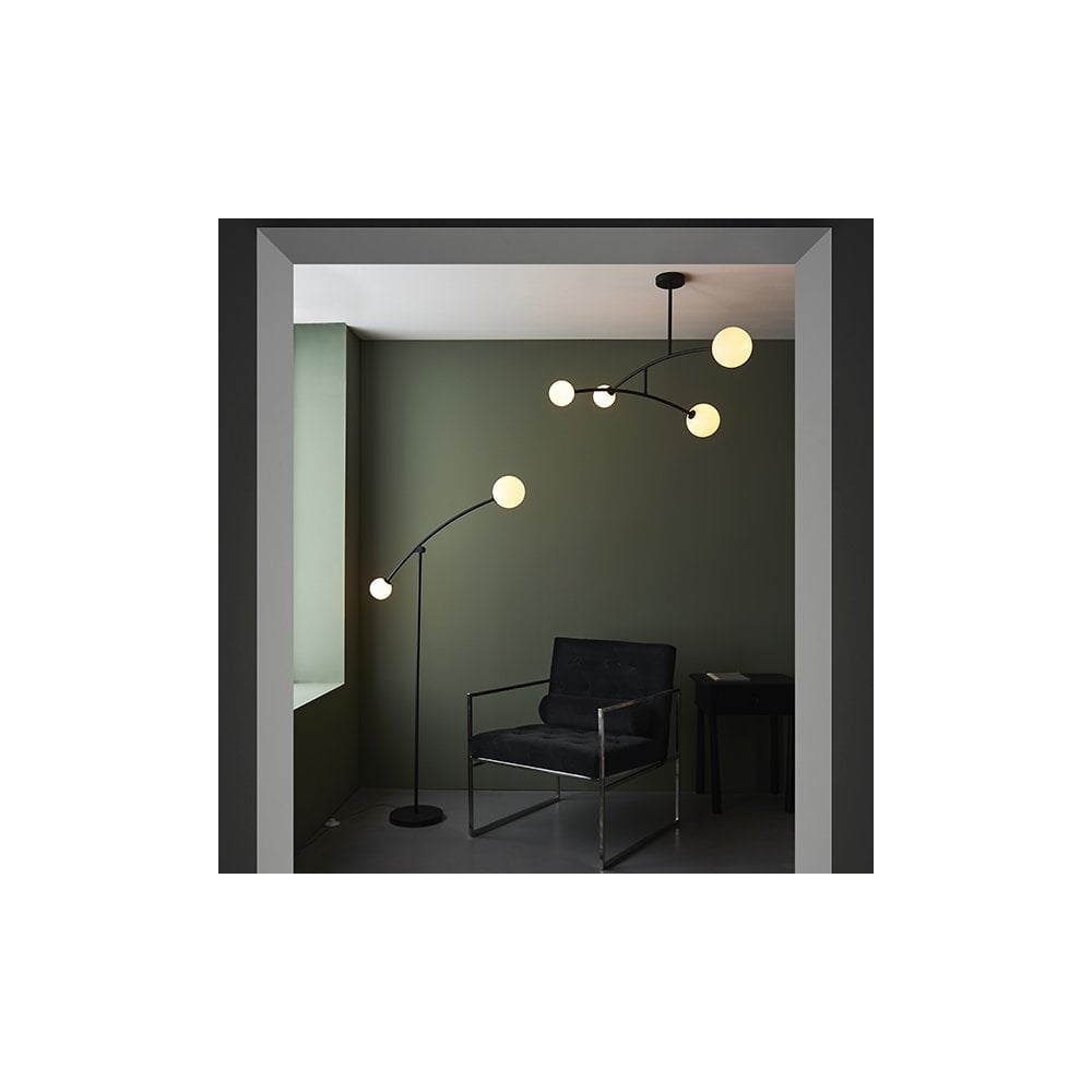 92940 4 Light Semi Flush Ceiling Light Textured Matt Black & Gloss Opal Glass