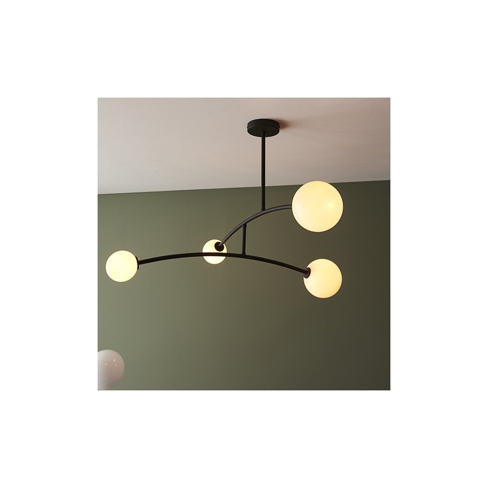 92940 4 Light Semi Flush Ceiling Light Textured Matt Black & Gloss Opal Glass