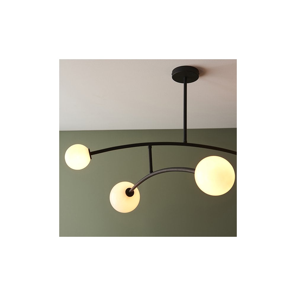 92940 4 Light Semi Flush Ceiling Light Textured Matt Black & Gloss Opal Glass