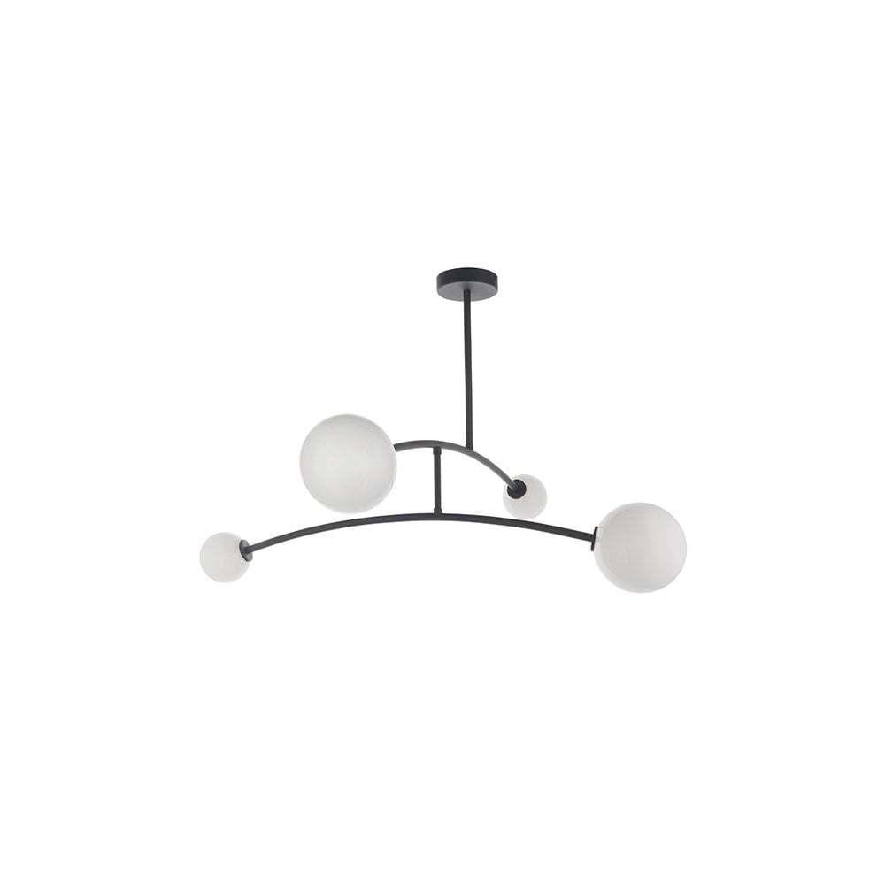 92940 4 Light Semi Flush Ceiling Light Textured Matt Black & Gloss Opal Glass