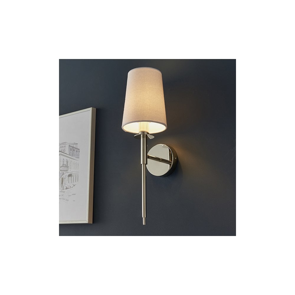 92949 1 Light Wall Light Bright Nickel Plate & Vintage White Fabric Shade