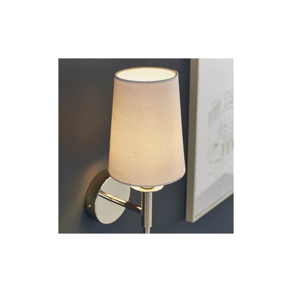 92949 1 Light Wall Light Bright Nickel Plate & Vintage White Fabric Shade