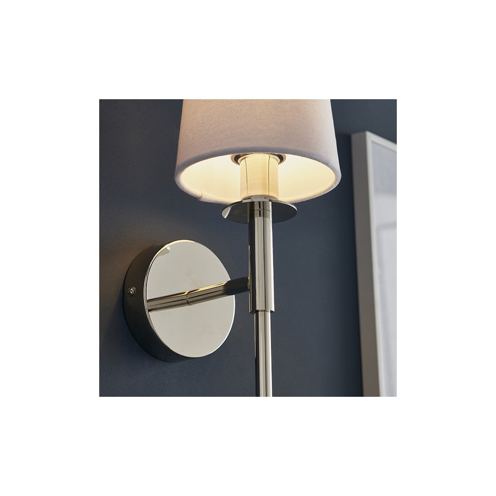 92949 1 Light Wall Light Bright Nickel Plate & Vintage White Fabric Shade